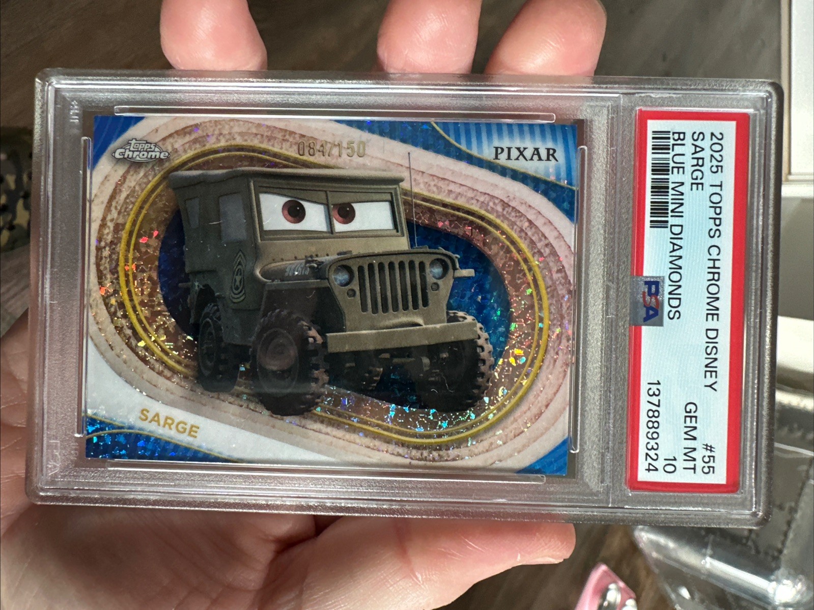 2025 Topps Chrome Disney #55 Sarge /150 Blue Refractor PSA 10