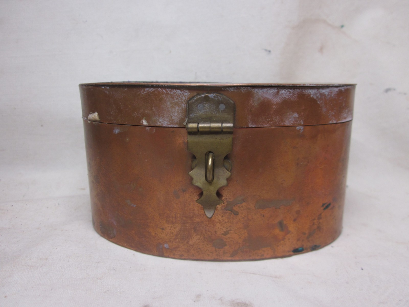 as-is vintage copper container brass latch hinged box *PLEASE NOTE: offset top as-is vintage copper container brass latch hinged box *PLEASE NOTE: offset top