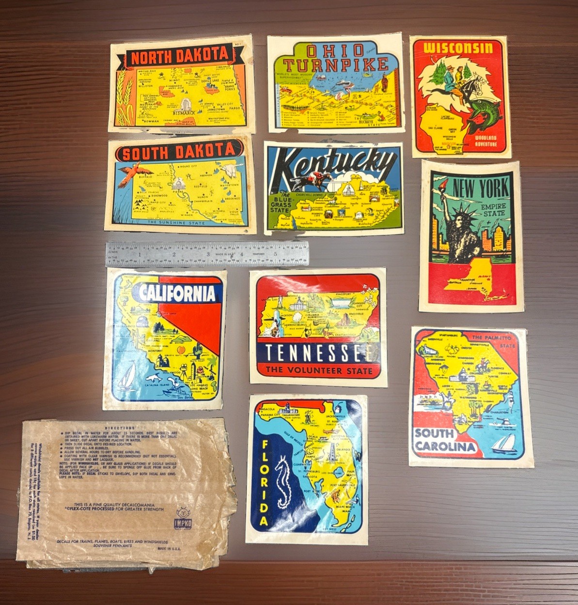 Lot Of 10 Vintage Souvenir State Travel Window Bumper Stickers New Old Stock