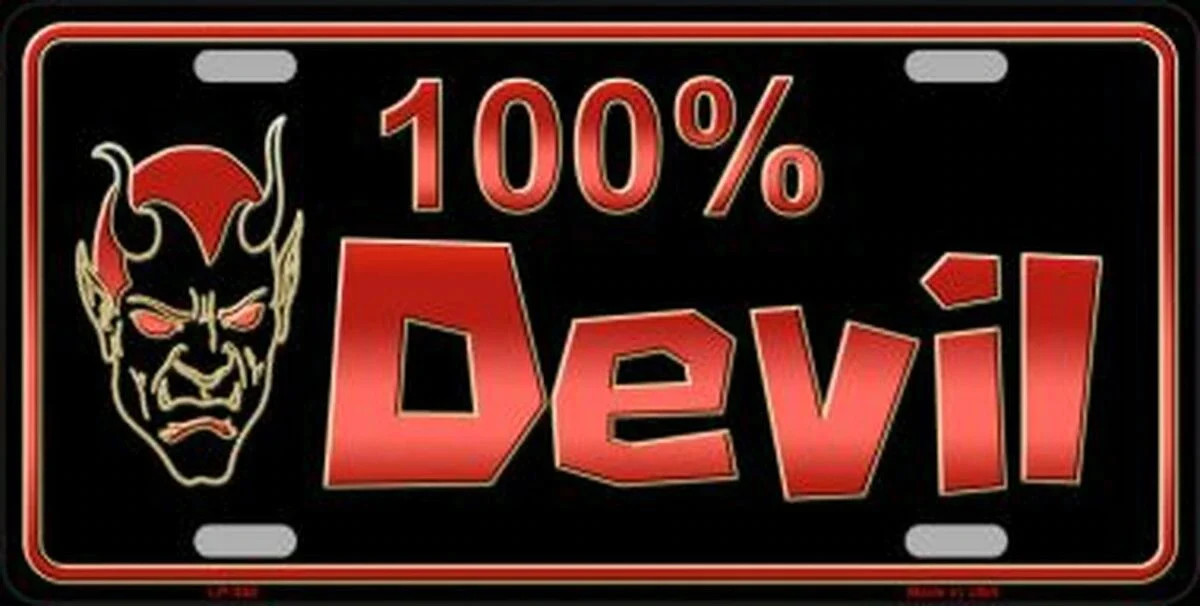 100% Devil Metal Novelty License Plate Auto Tag