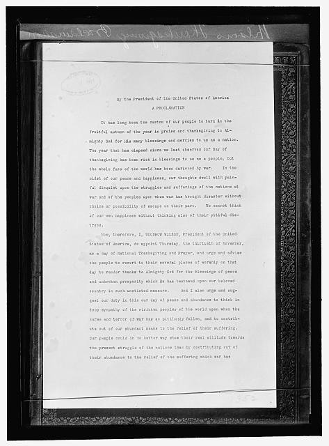 Photo:THANKSGIVING. WILSON'S THANKSGIVING PROCLAMATION