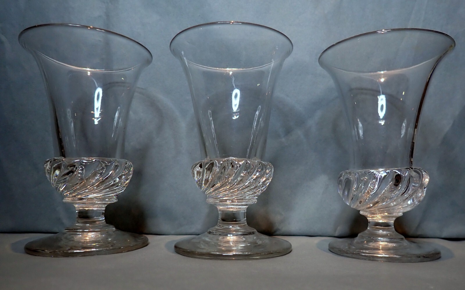 Georgian Gadrooned Jelly Glasses Trio  c1820 Antique quality English glass