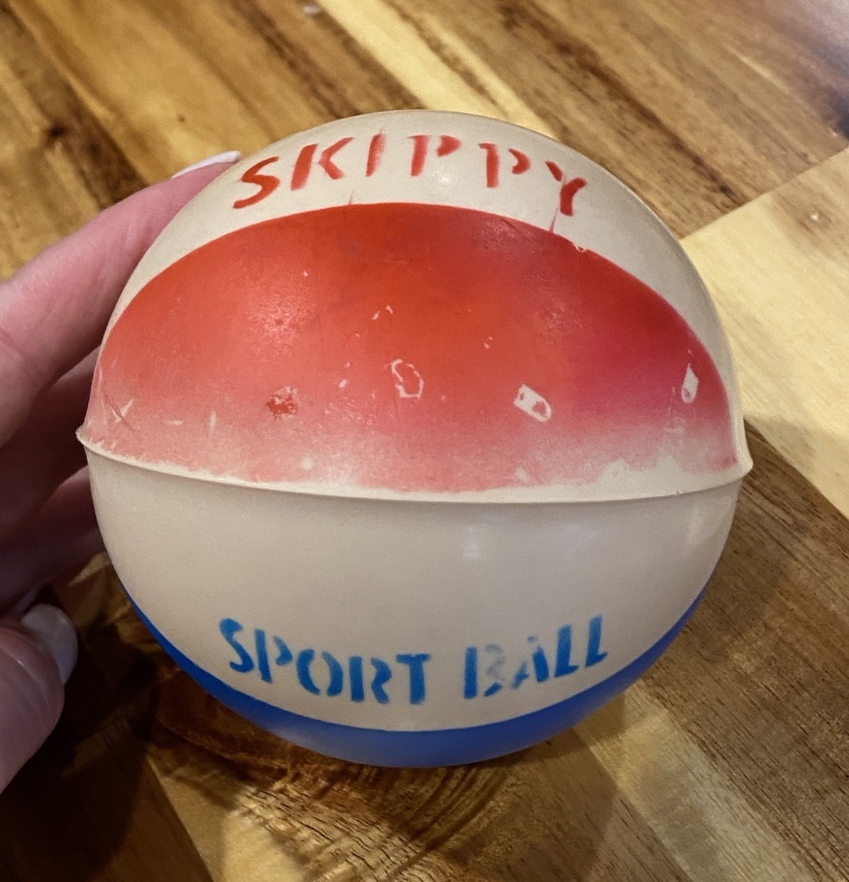 Vintage SKIPPY Peanut Butter Sport Ball Promotion Red, White, & Blue RARE