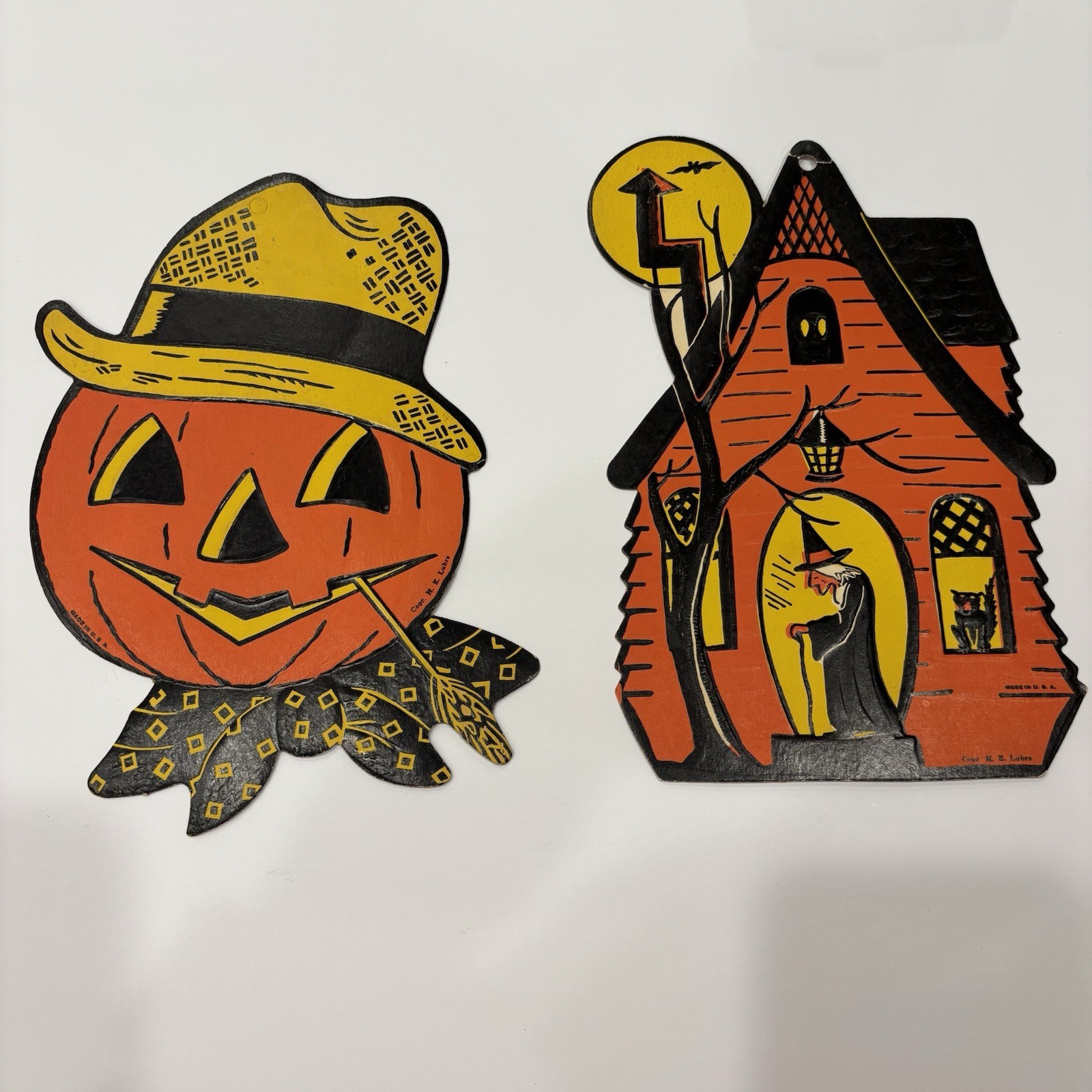 H. E. Luhrs Vintage Original Halloween Die-Cut Cardboard Wall Décor Set of 2 9