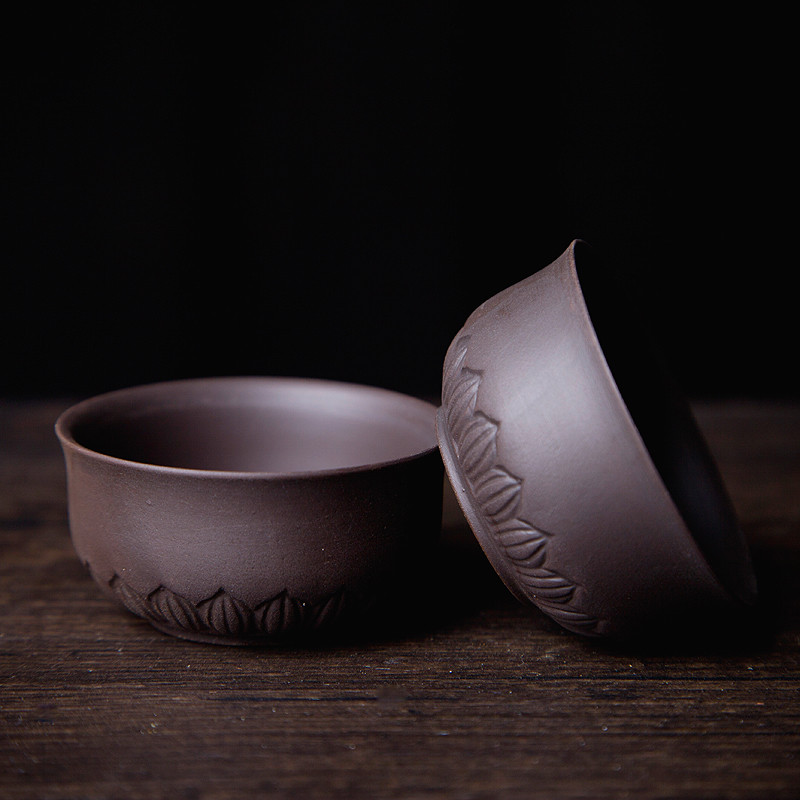 6pcs/lot Real Yixing Zisha Tea Cup Carved Cup of Tea Purple Clay Tea Cups