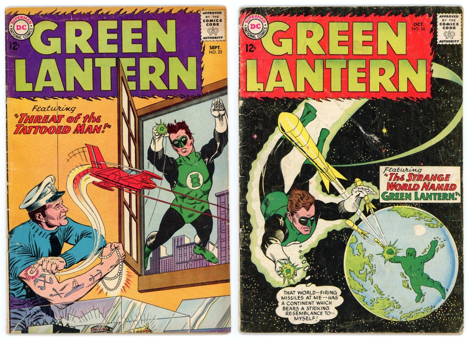 Green Lantern #23 & #24 LOT  1963 DC 1st app Tattooed Man & Shark aka Karshon