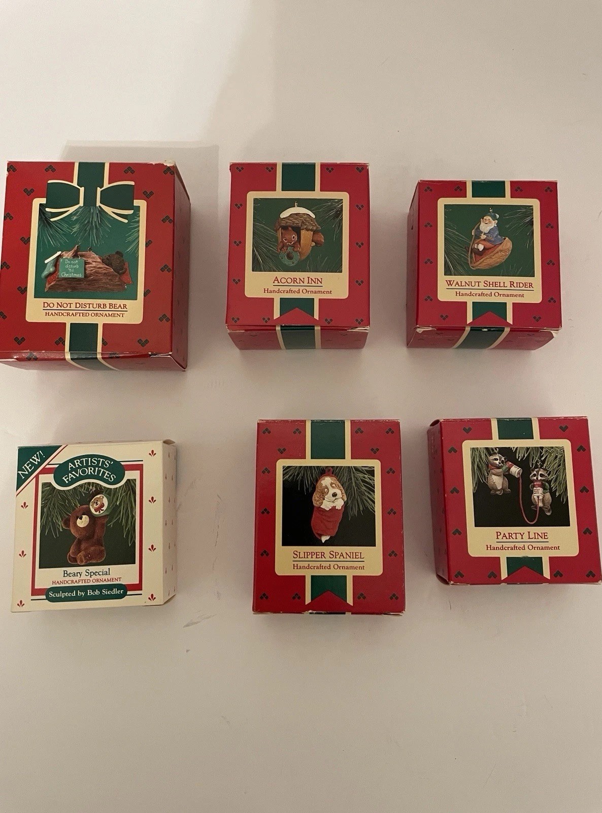 HALLMARK KEEPSAKE 1985-1988 LOT OF 6 CHRISTMAS ANIMAL HANGING ORNAMENTS NIB