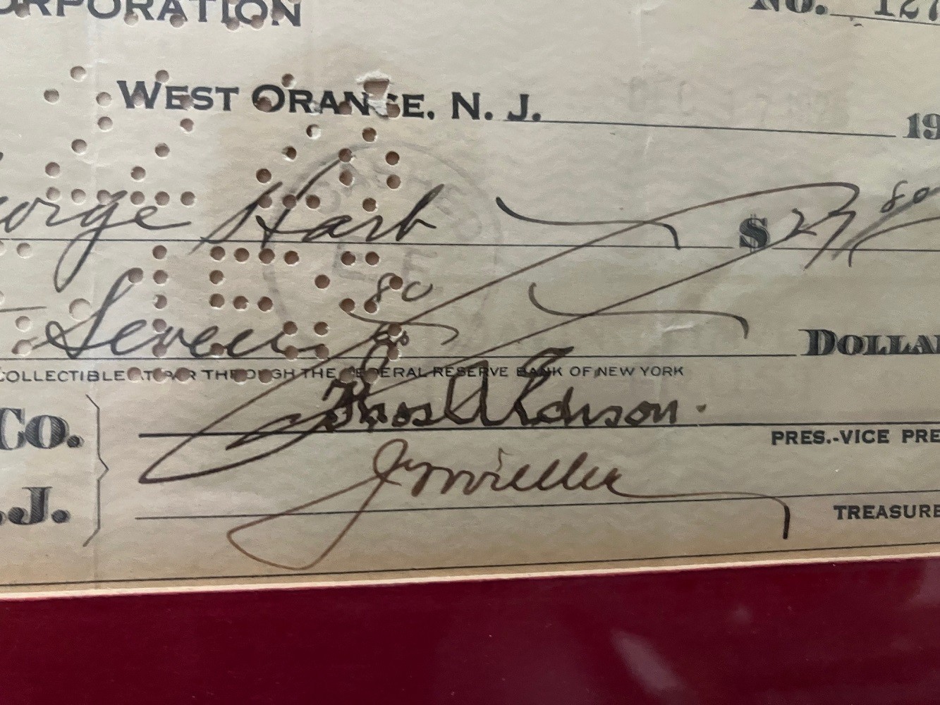 THOMAS A. EDISON Signed 1928 Edison Botanic Research Corporation Check Framed