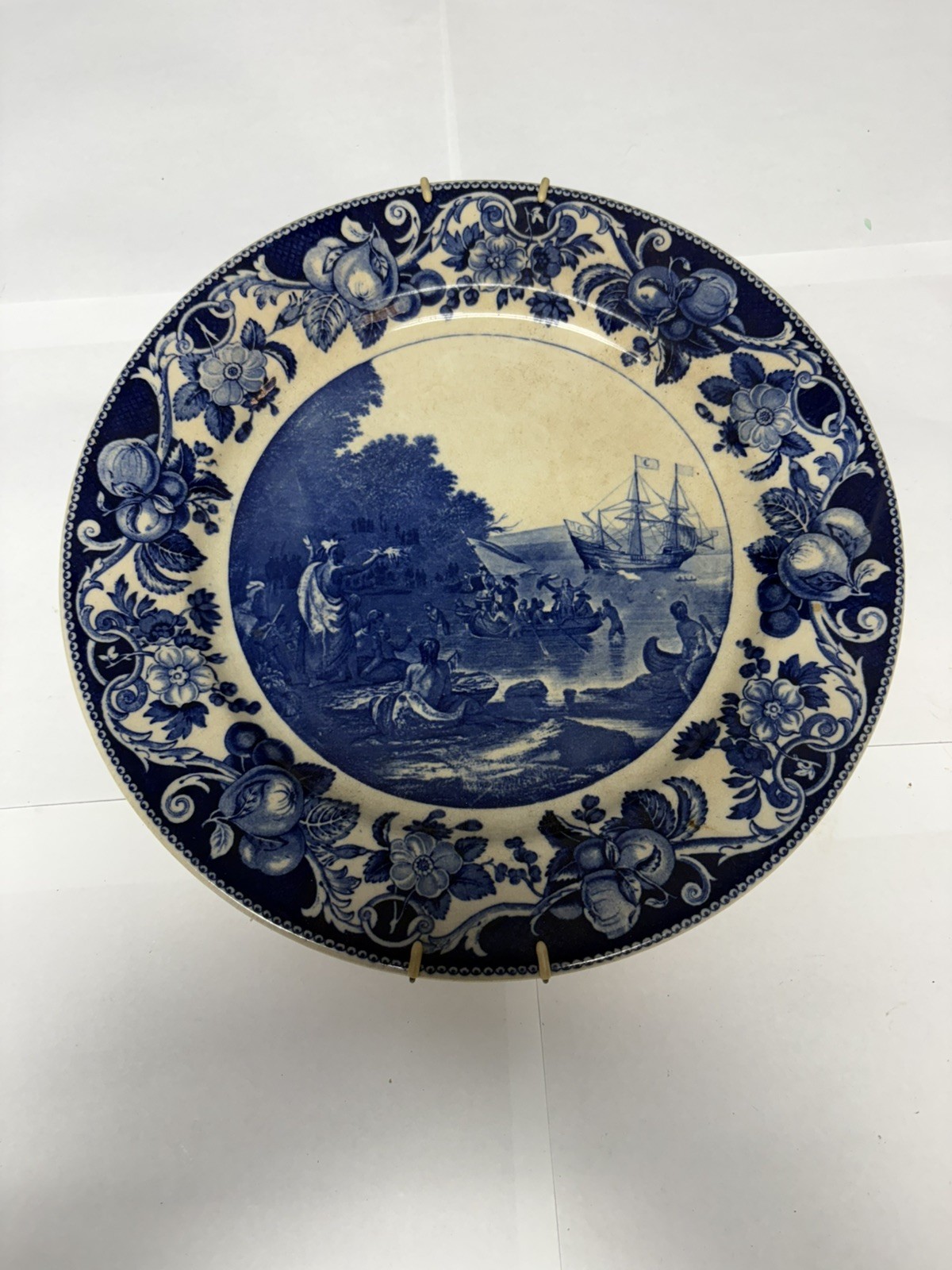 RARE 1909 HUDSON-FULTON Celebration Commemorative PLATE Flow Blue Royal Doulton