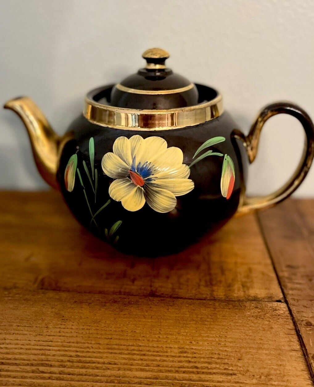 Vintage Alcock Lindley & Bloore ALB Brown Hand Painted Floral Teapot England