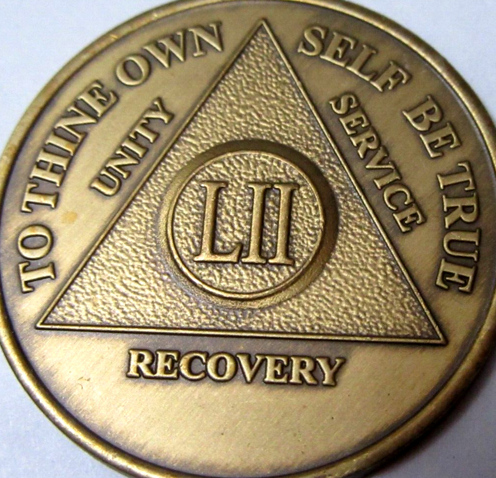 Alcoholics Anonymous AA 52 Year Bronze Medallion Coin Chip Token Sobriety Sober