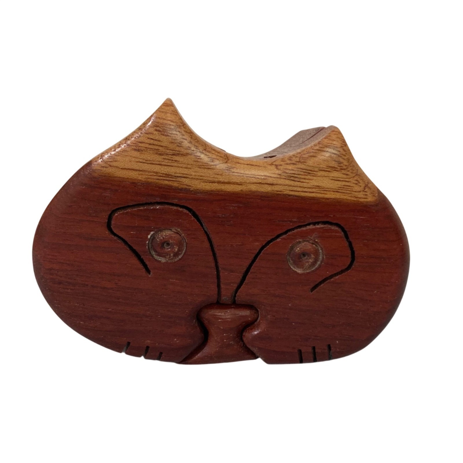 Vintage Hand Carved Wooden Cat Puzzle Box