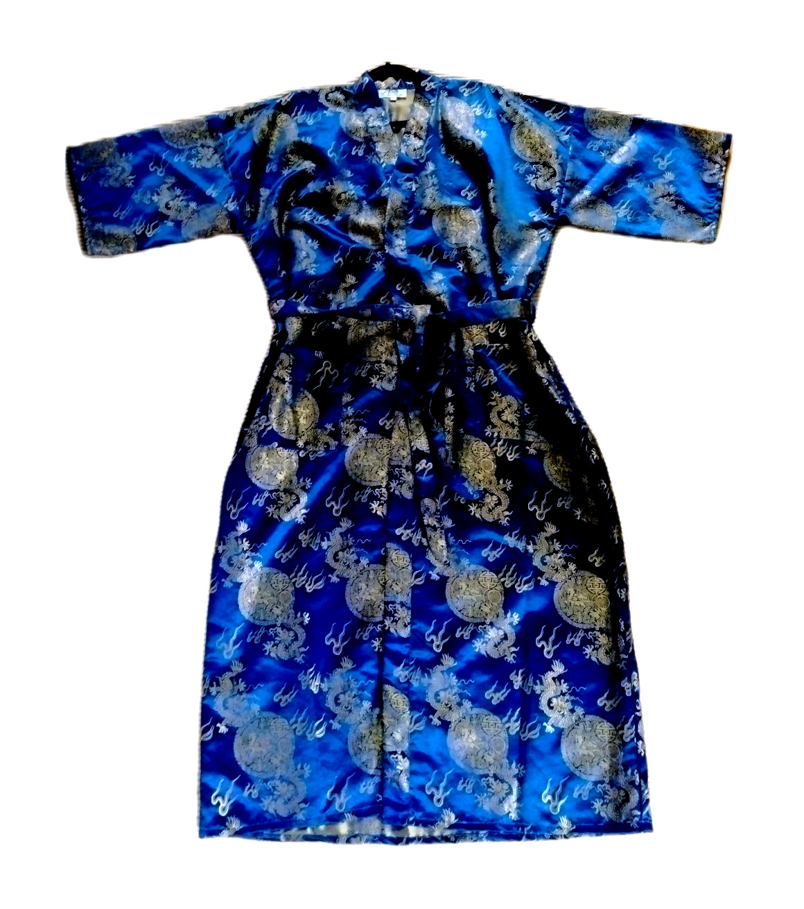 NEW Vintage 100% Silk Kimono Robe Golden Dragon Size XXL Royal Blue GORGEOUS