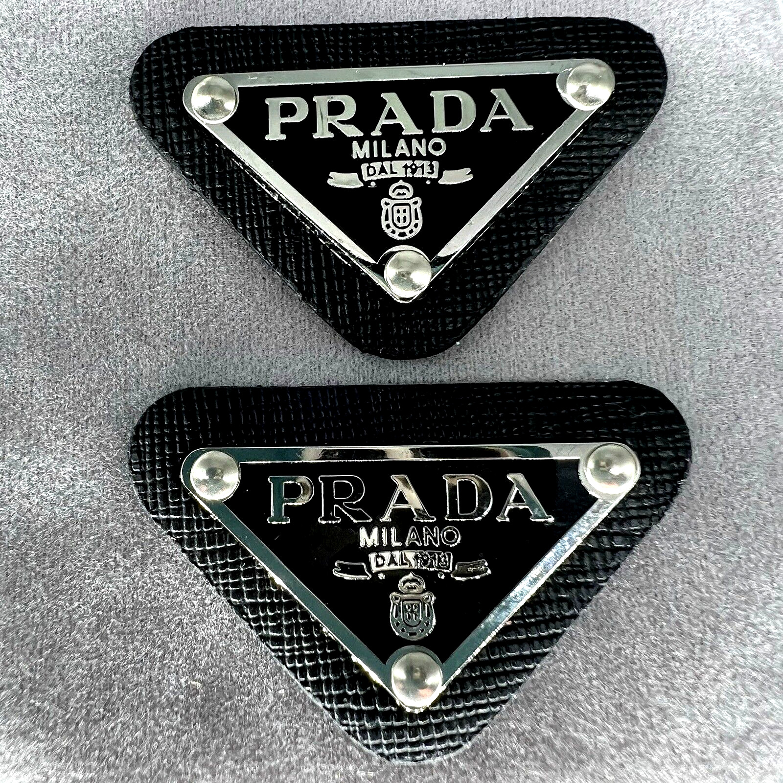 Black LOT 2 Prada Milano Logo little  Button Plate Metal Emblem Triangle Plate