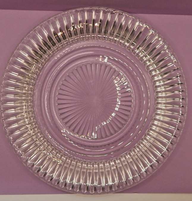 Vintage Clear Pressed Glass Plate 8.5” Starburst Sunburst Fluted Ribbed Rim
