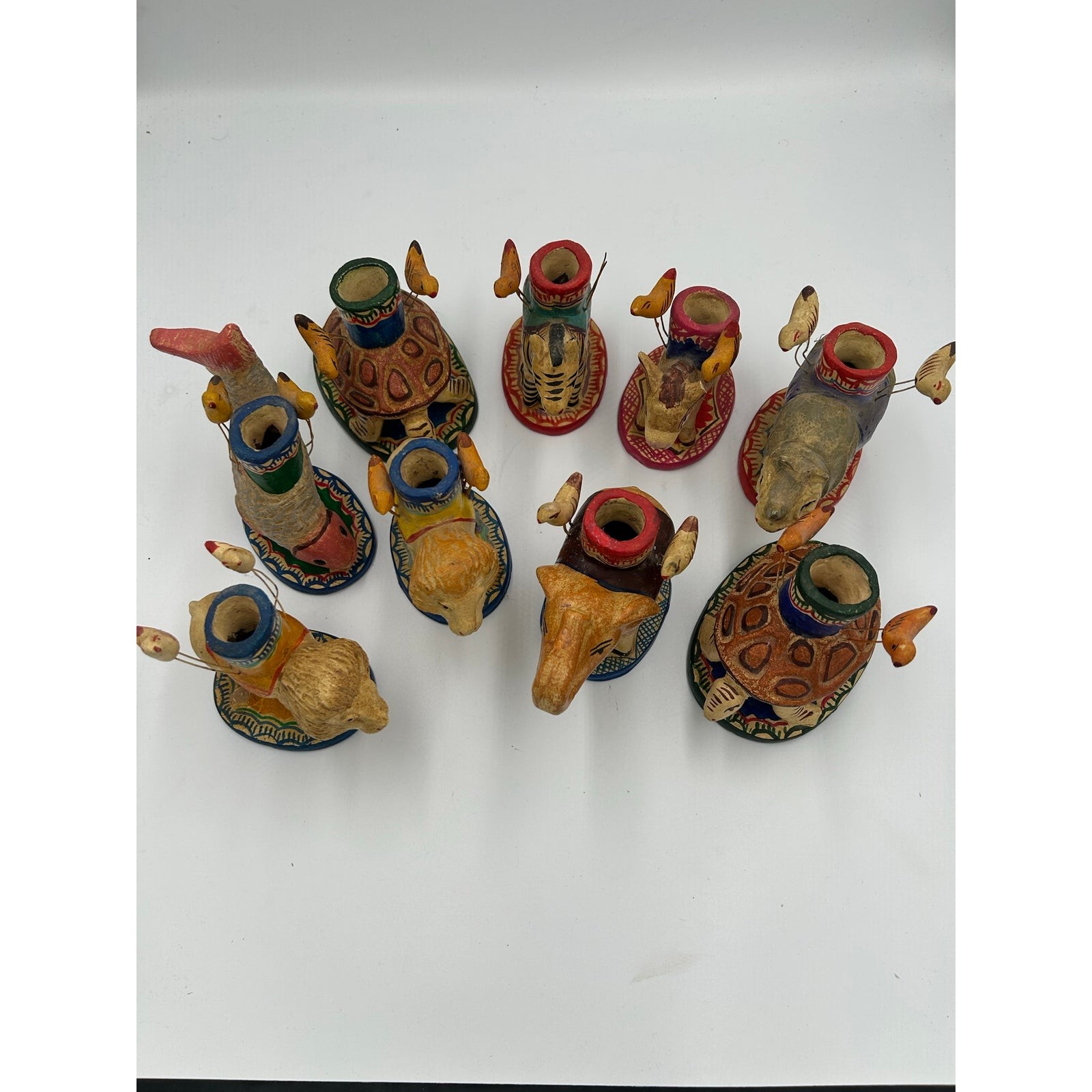 Vintage Mexican Folk Art Clay Animal Candle Holders (Miguel's #9028) 9 piece set
