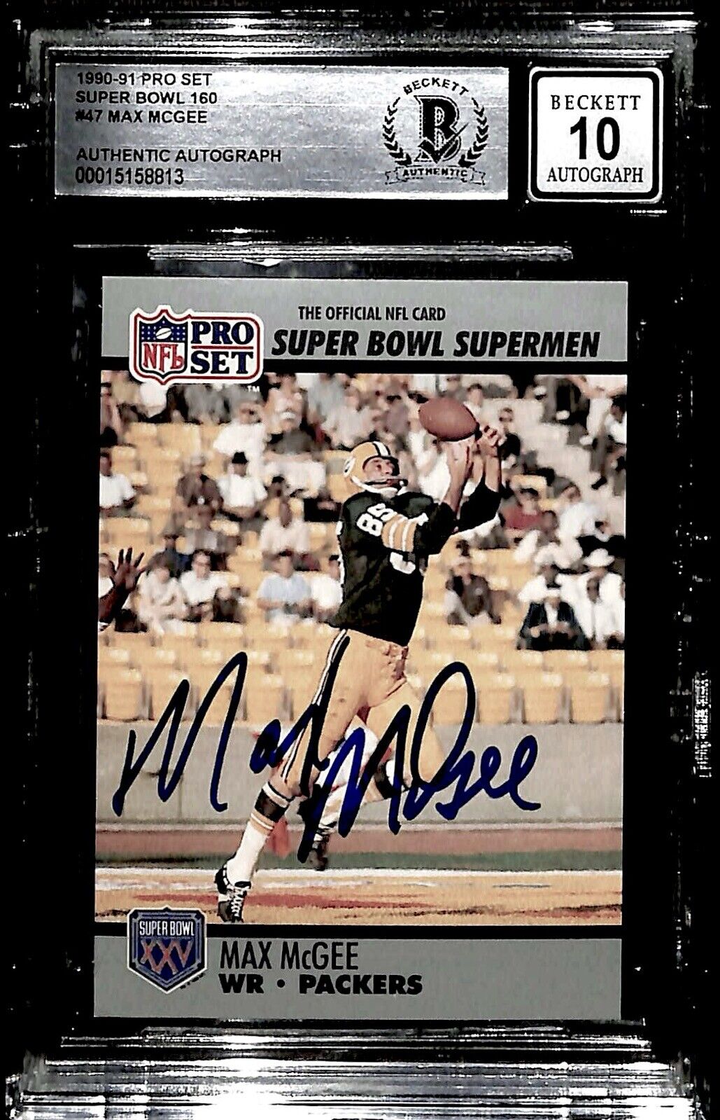 1990-91 Pro Set Super Bowl 160 #47 Max McGee PACKERS Signed Card BECKETT Auto 10