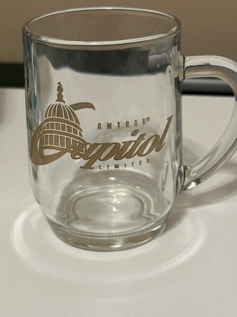 VINTAGE Amtrak Capitol Limited Logo Clear Glass Coffee Mug