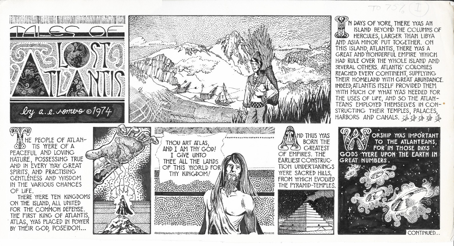 TALES of LOST ATLANTIS - Original Comic Art, 1974, Artie Romero, signed & framed