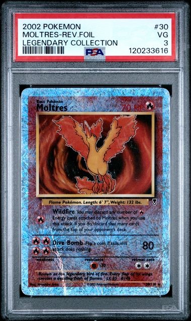 Graded Pokemon - Moltres Rev Foil (30/110) Legendary Collection PSA 3