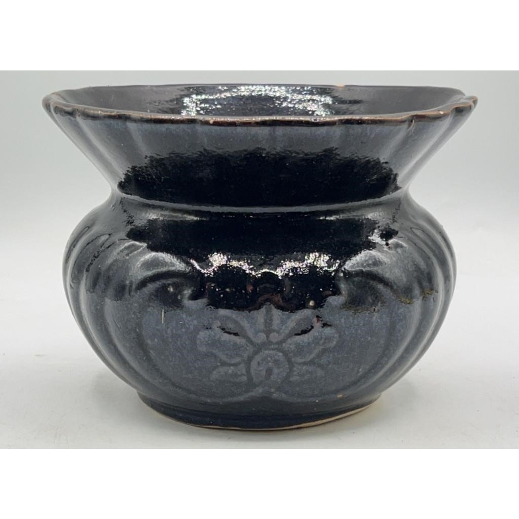 VTG Glazed Stoneware Spittoon Floral Pattern 7\