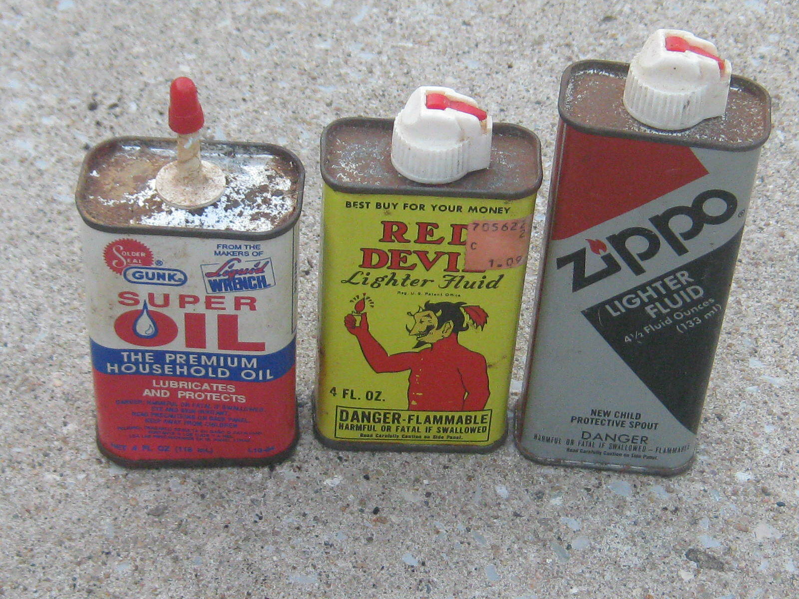 3 pcs Used Zippo Red Devil Lighter Fluid Gunk Household Oil Empty Metal Can 