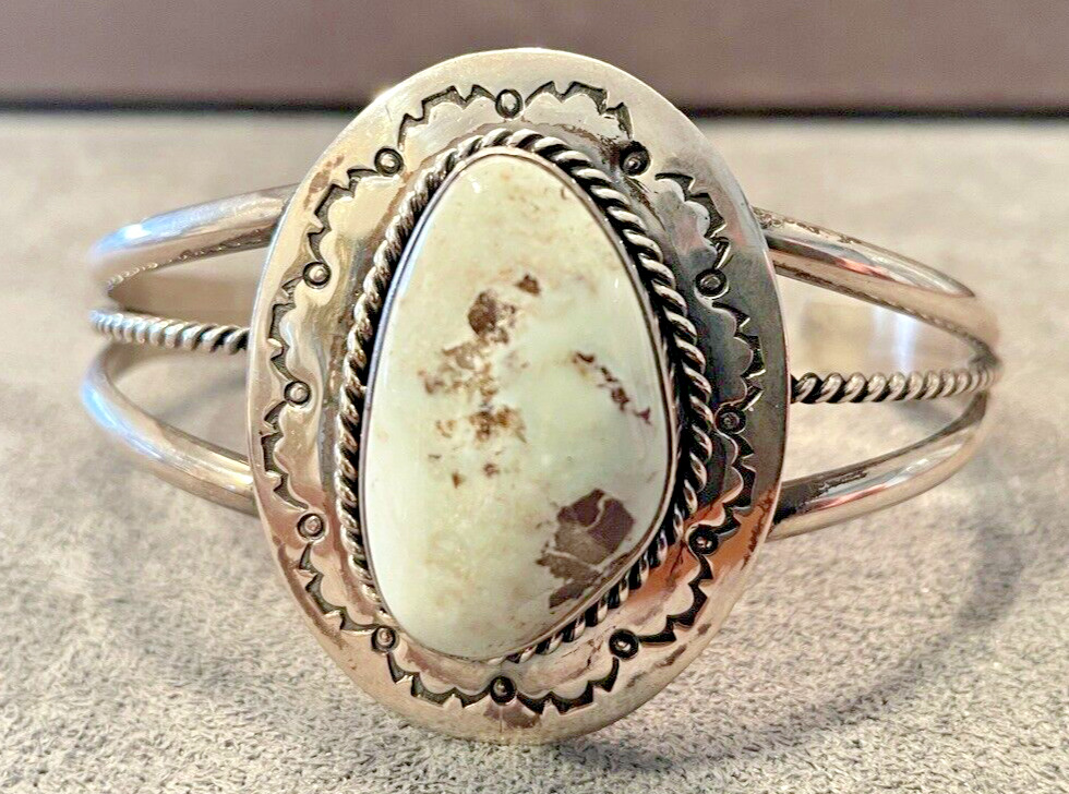 Vintage Navajo Ernest Pino Signed Sterling Silver Turquoise Cuff Bracelet-606.24