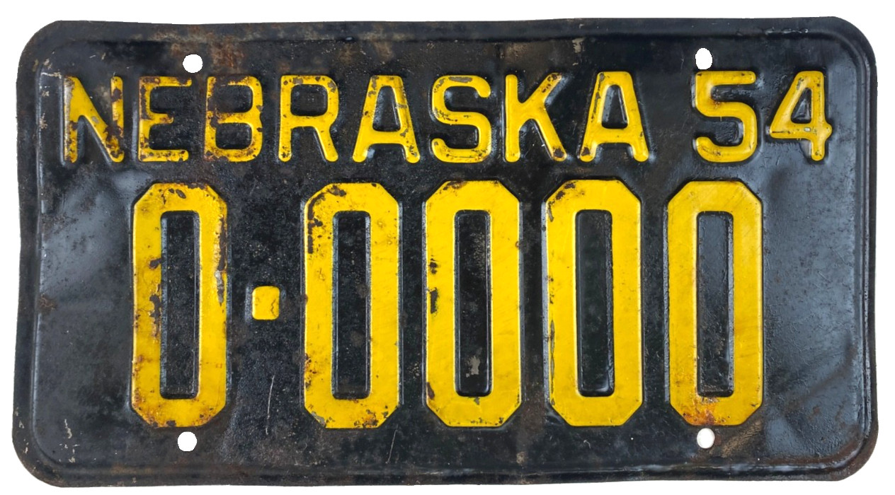 Vintage Nebraska 1954 Sample License Plate 0-0000 Man Cave Garage Wall Decor