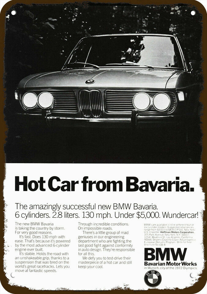 1971 BMW BAVARIA WUNDERCAR Car Vintage-Look-Edge DECORATIVE REPLICA METAL SIGN 1971 BMW BAVARIA WUNDERCAR Car Vintage-Look-Edge DECORATIVE REPLICA METAL SIGN