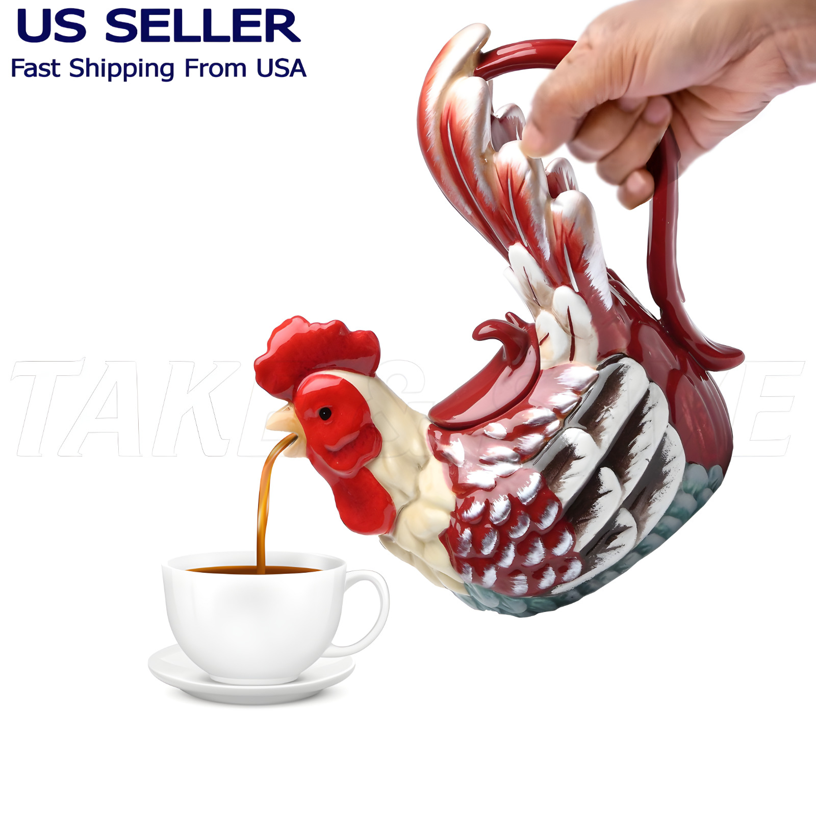 Rooster Ceramic Teapot Country Chicken Farm.  7.5