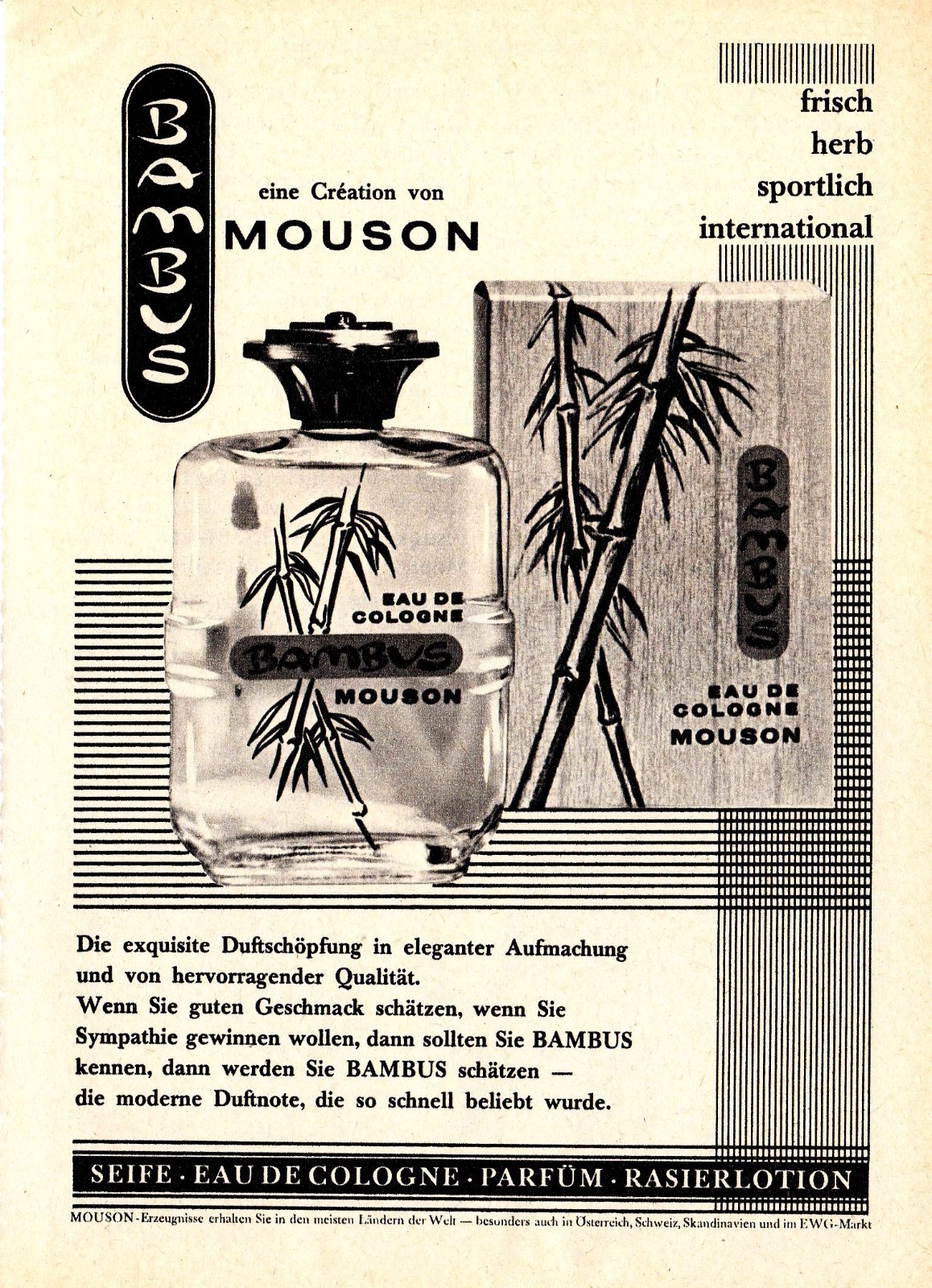 3w7902/ Vintage 1965 Advertising - MOUSON Bamboo - Eau de Cologne