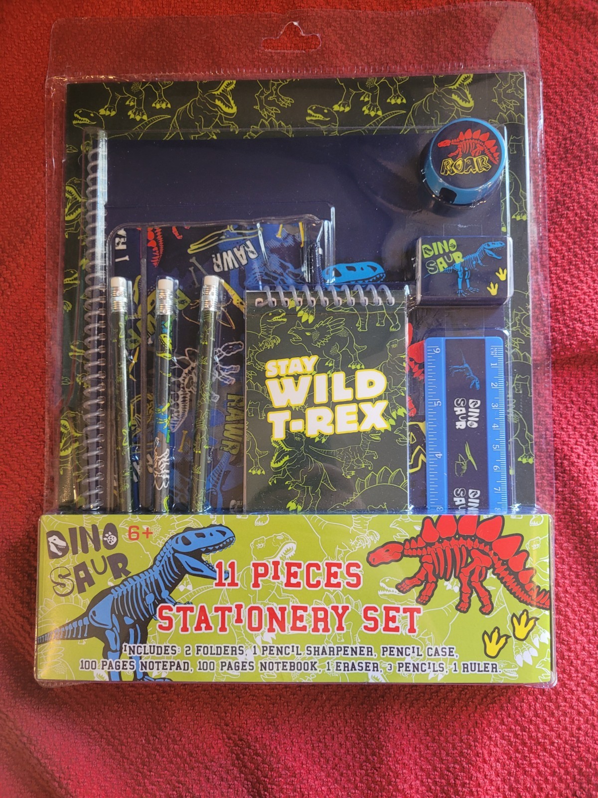 NEW SEALED Dinosaur 11 Piece Stationary Set School Elementary Kids Supples Draw