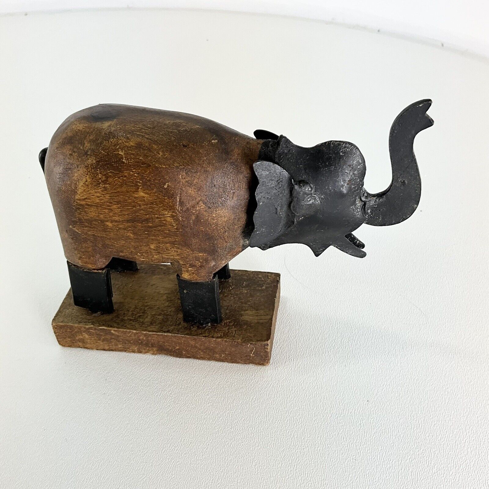 Unique Metal And Wood Elephant Sculpture Decorative Figurine Animals