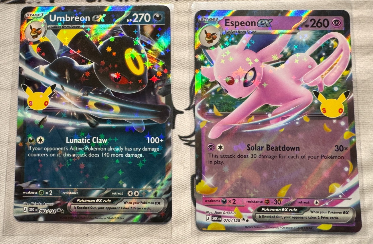 Umbreon ex 092/128 + Espeon ex 070/128 Bundle -- ME:30th Celebration NM