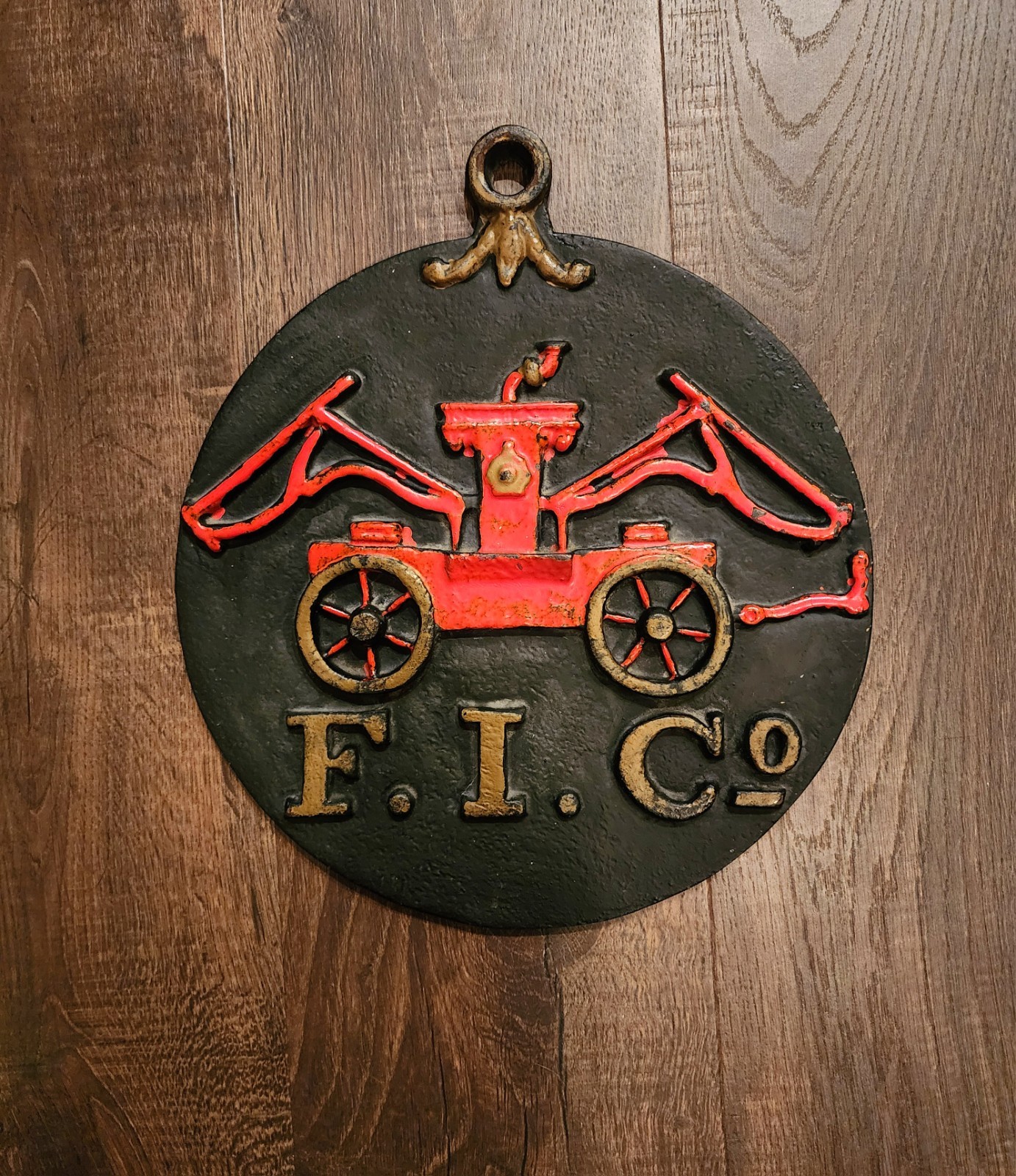 Vintage Cast Iron F.I. Co (Firemans Insurance Co.) Plaque 12x13