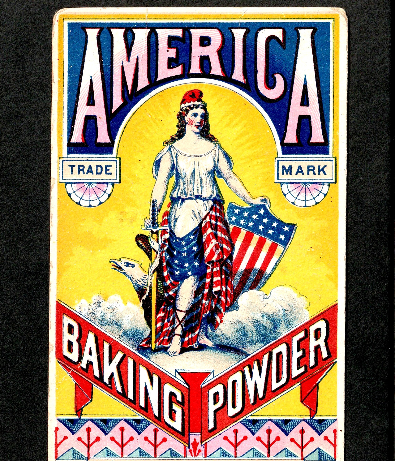 RARE America Brand Baking Powder Stunning Liberty Columbia Eagle Trade Card j.US