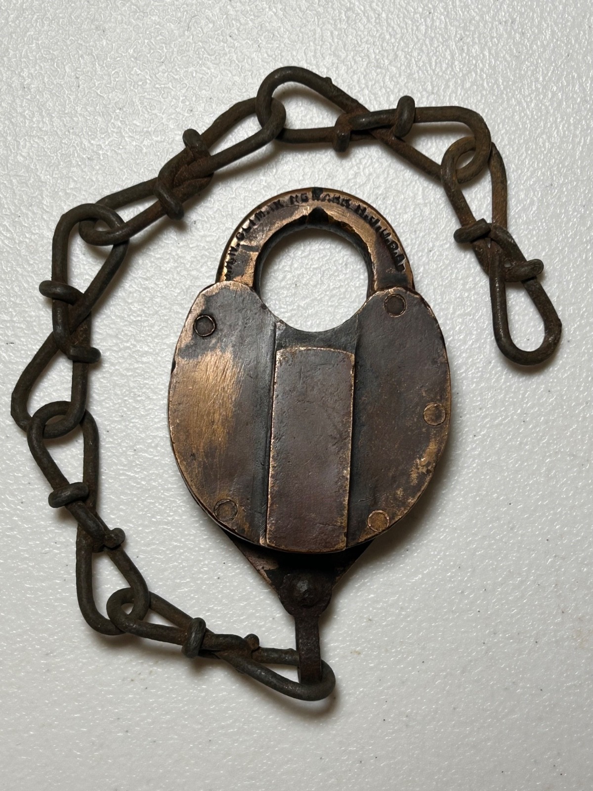 Antique Vintage J.H.W. Climax Padlock Lock Newark NJ USA with Chain 12 No Key