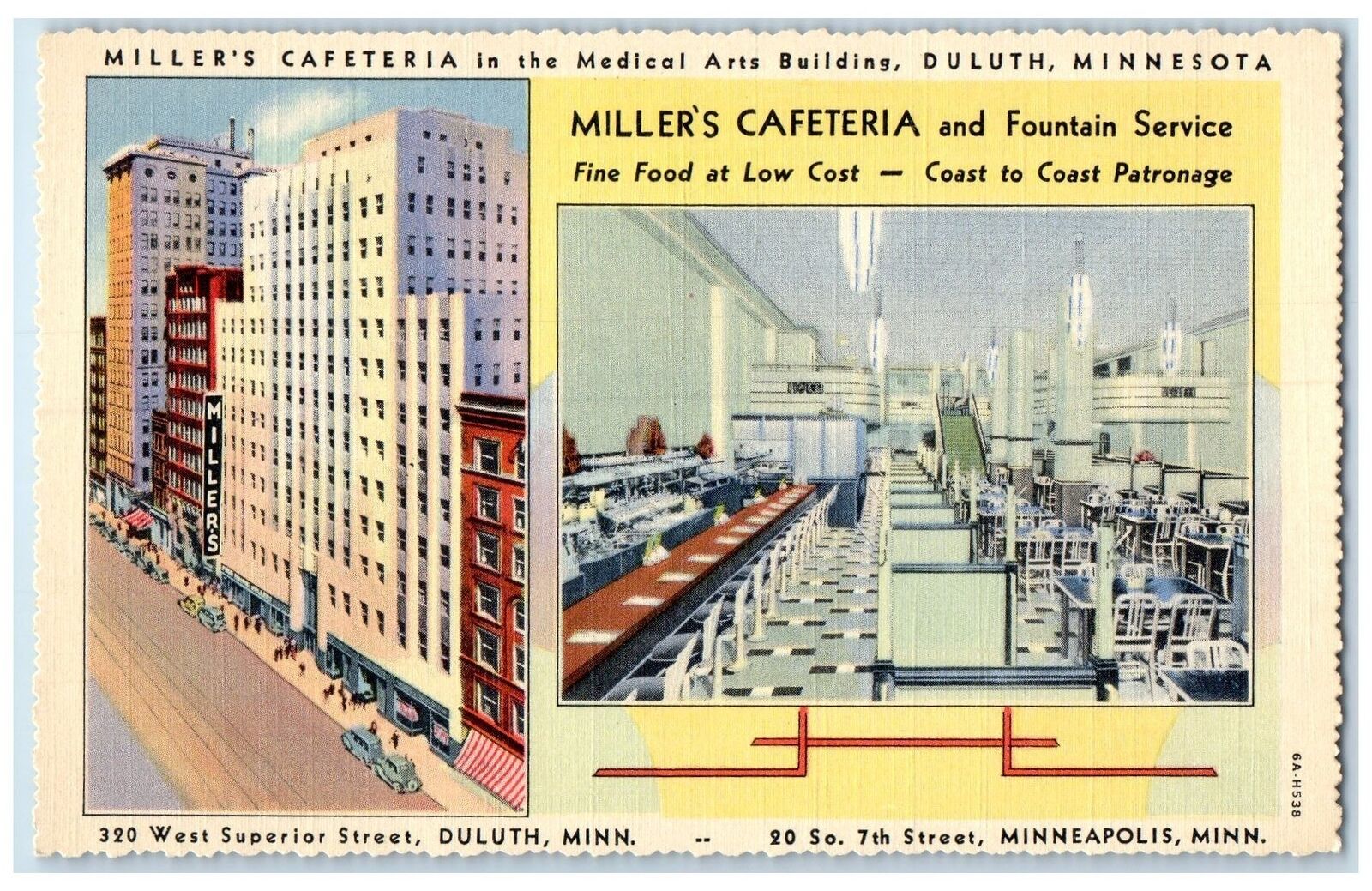 c1940\'s Millers Cafeteria And Fountain Service View Duluth Minnesota MN Postcard