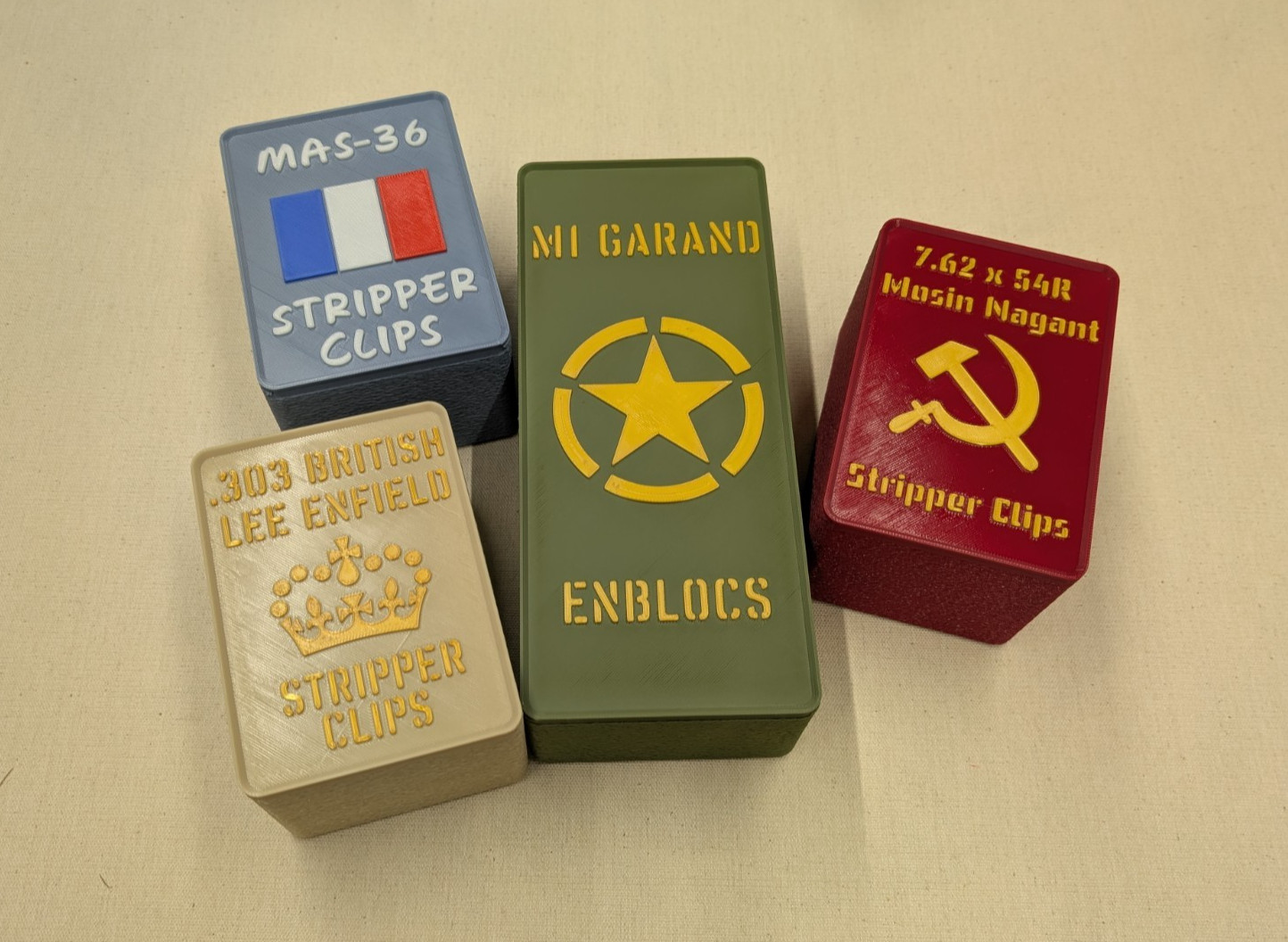 WW2 Allied Set of 4 Enbloc and Stripper Clip Storage Boxes (Large Boxes Only)