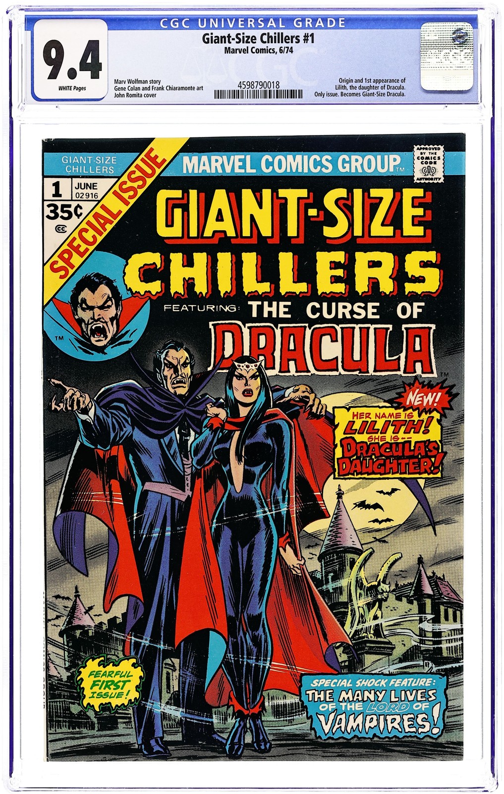 Giant Size Chillers Featuring Dracula #1 CGC 9.4 1974 4598790018