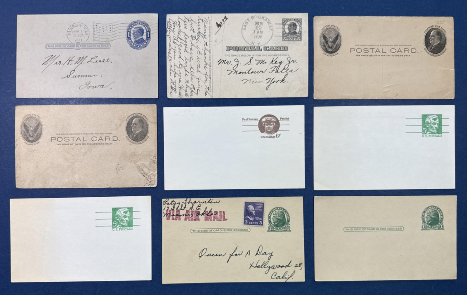 9 USPS Printed Postcards. Antique & Vintage. 1 Homemade Picture
