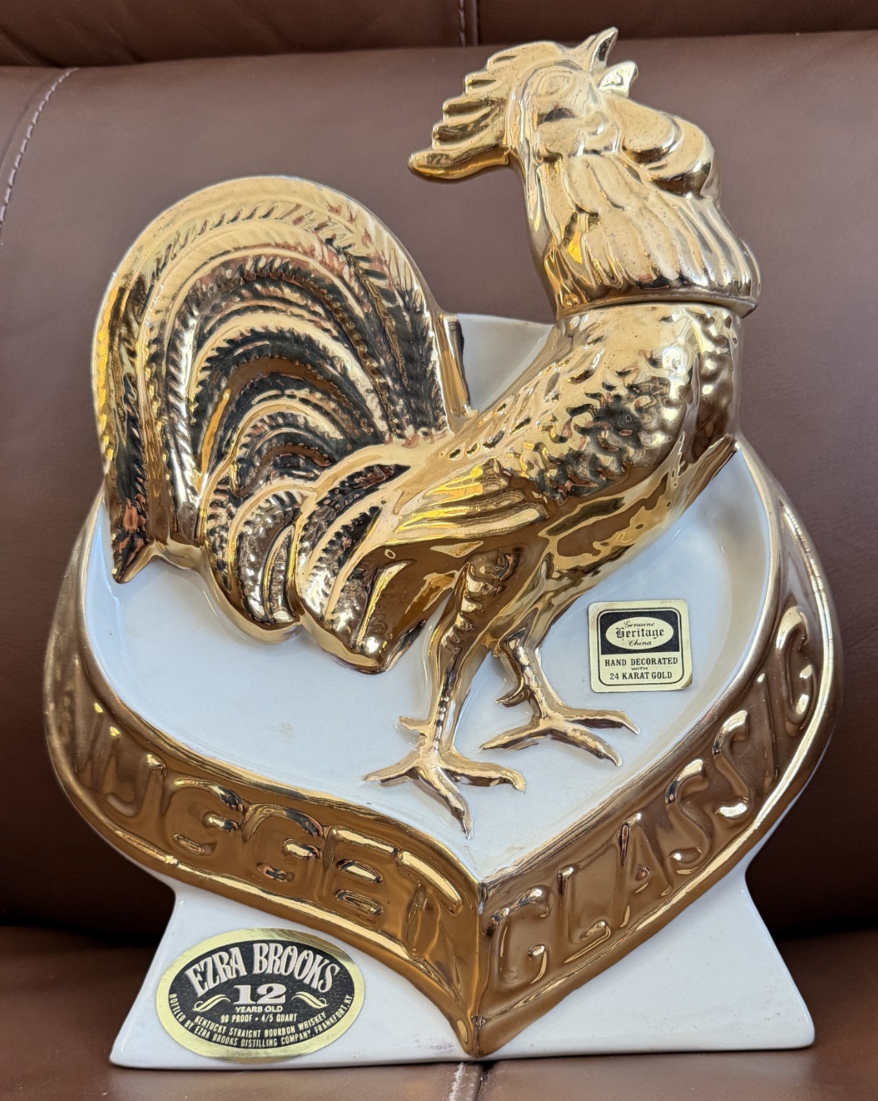 VINTAGE 1970 EZRA BROOKS JOHN ASCUAGA\'S 24 K GOLD ROOSTER DECANTER VINTAGE 1970 EZRA BROOKS JOHN ASCUAGA\'S 24 K GOLD ROOSTER DECANTER
