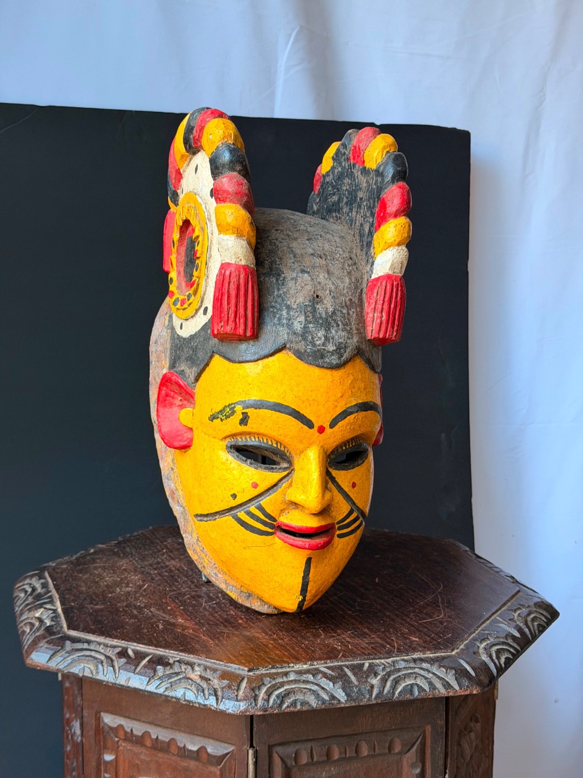 Vintage Igala Mask Hand Carved Polychrome Wood Helmet African Art 16in