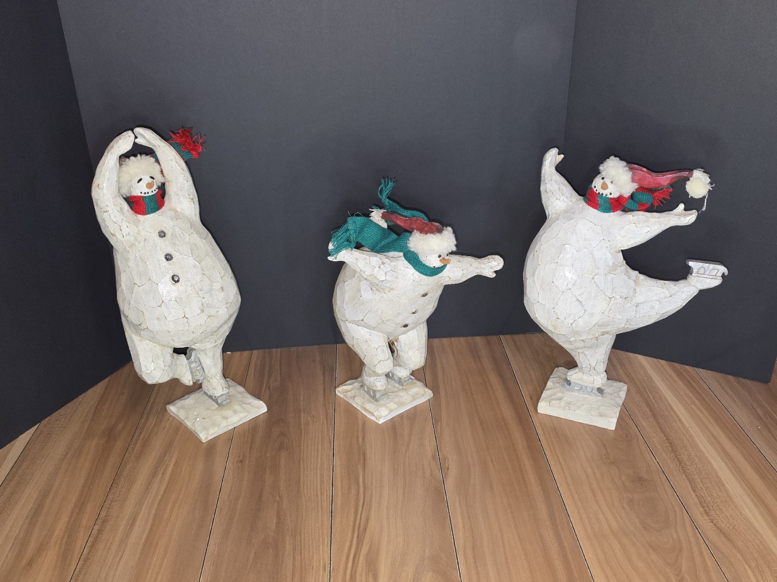 Vintage Trio Dancing Ballet Christmas Wooden Snowmen Decor 8 Vintage Trio Dancing Ballet Christmas Wooden Snowmen Decor 8