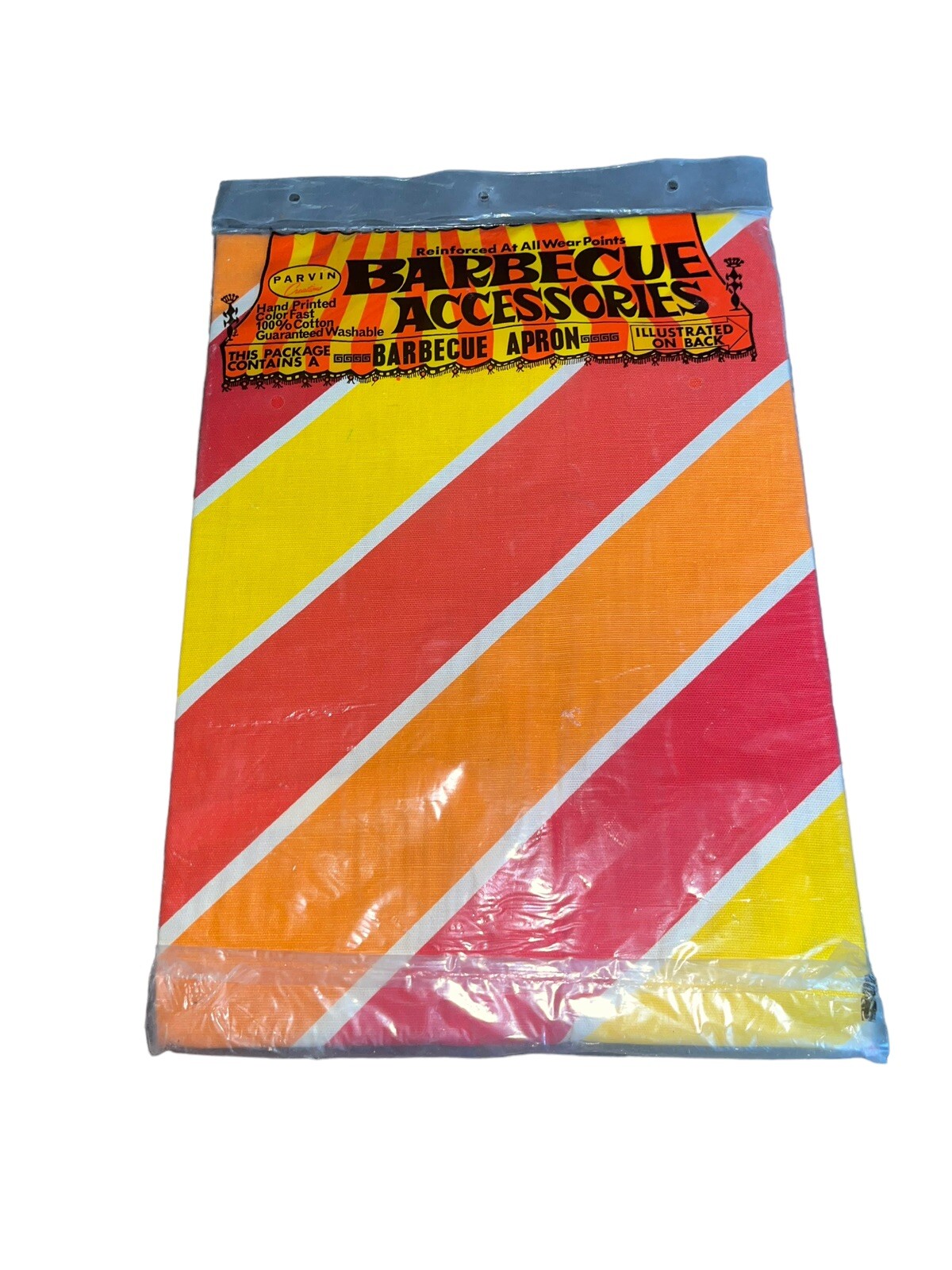 Vtg BBQ Apron By Parvin - Yellow, Orange, Red Stripes - New