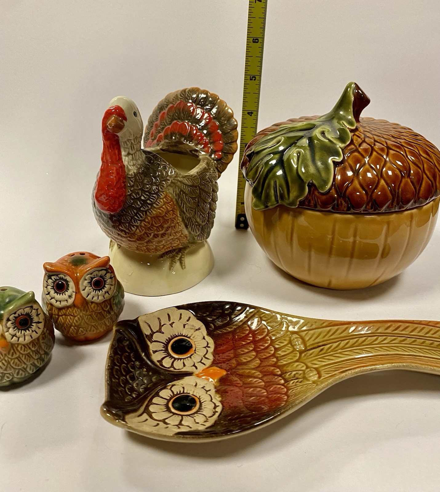 5pc Thanksgiving Harvest Set - Cracker Barrel Owls, Kohl\'s Acorn, Turkey Holder