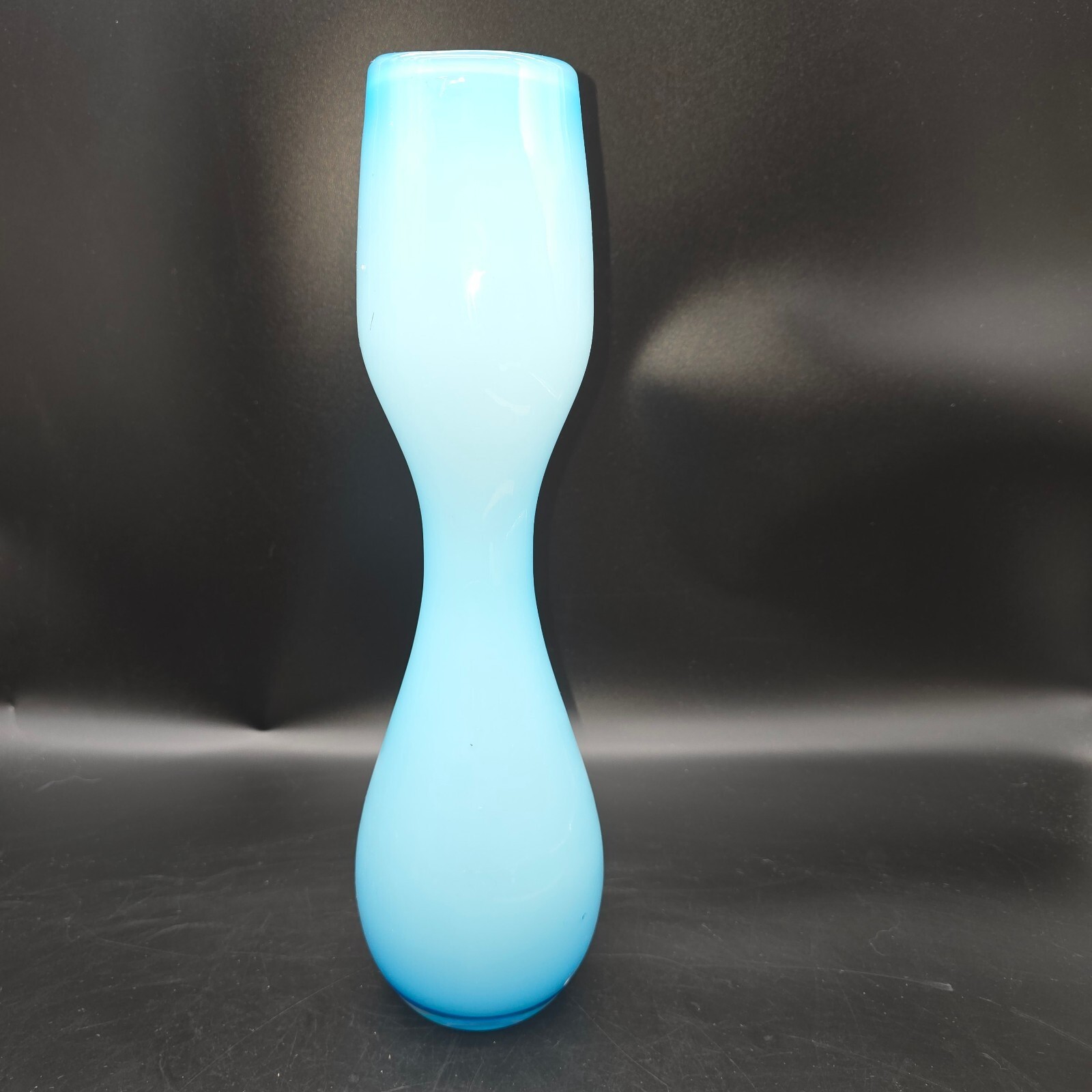 Vintage MCM Blue Cased Glass Hourglass Vase Empoli Italian Style 14 Vintage MCM Blue Cased Glass Hourglass Vase Empoli Italian Style 14