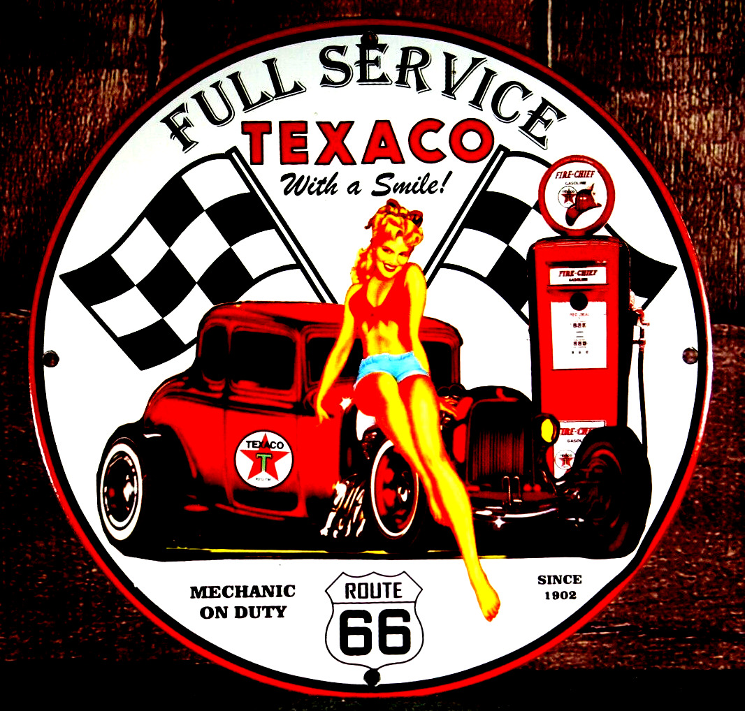 TEXACO FULL SERVICE WITH A SMILE  PORCELAIN COLLECTIBLE, RUSTIC, ADVERTISING