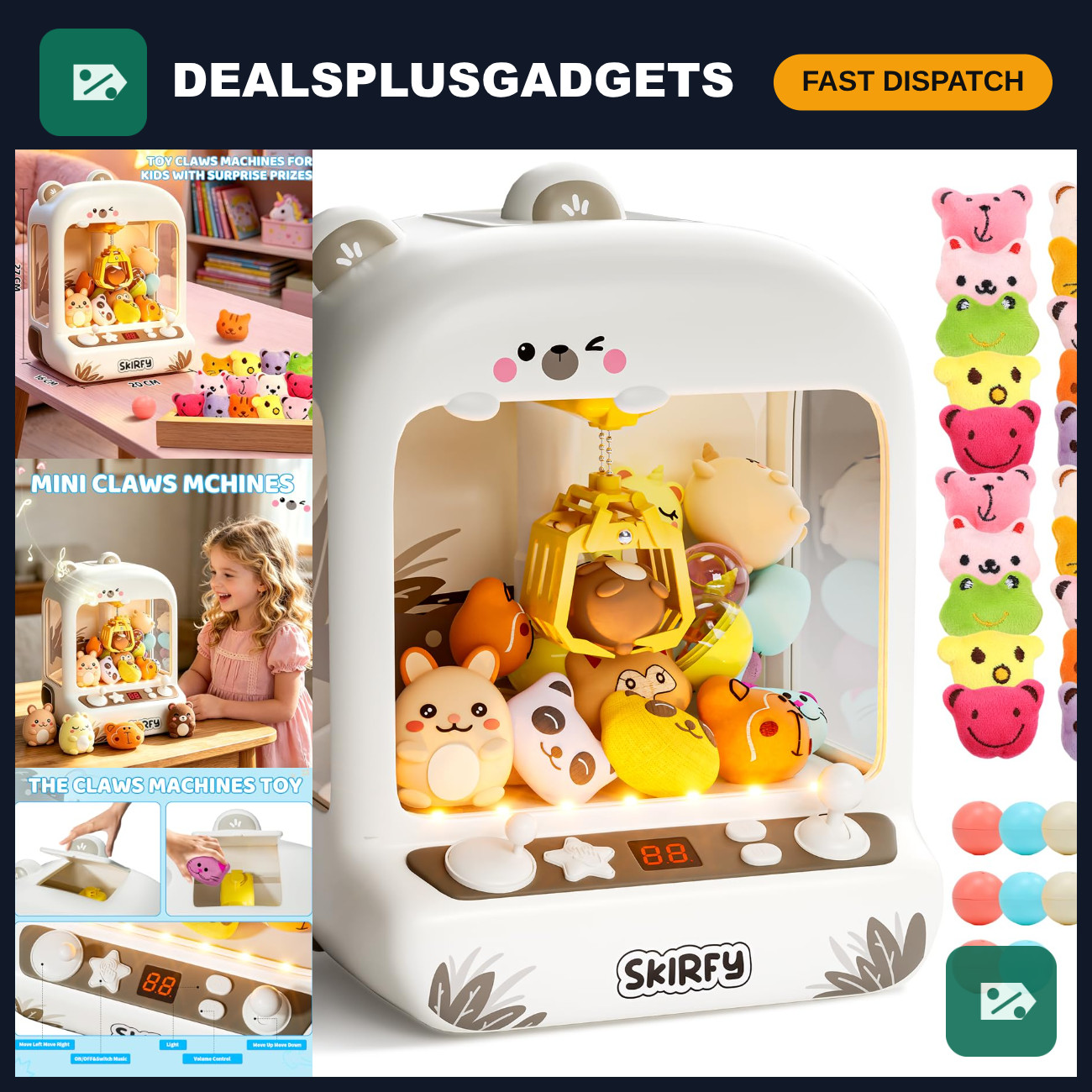 Mini Claw Machine Toy for Kids, LED Light Vending Game, Arcade Fun for 6-12 Year
