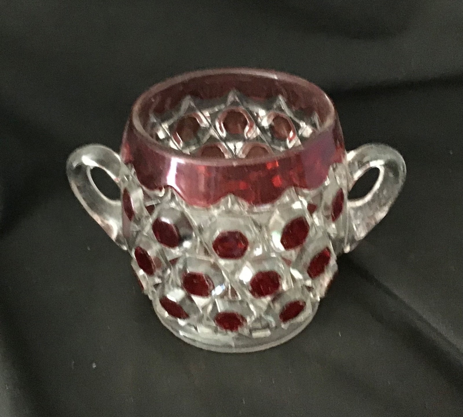 ANTIQUE RUBY RED FLASHED 'SPOONER' SUGAR BOWL 6